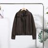 Stand Up Collar Suede Windproof and Warm Brown Jacket Zipper Long Sleeve Women's Jacket Retro Streetwear Autumn and Winter