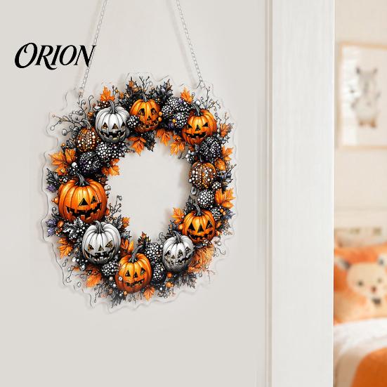 Acrylic Pumpkin Wall Hanging Halloween Pendant Decoration with Chain Waterproof Welcome Porch Sign for Front Door Window Indoor Outdoor Ornaments