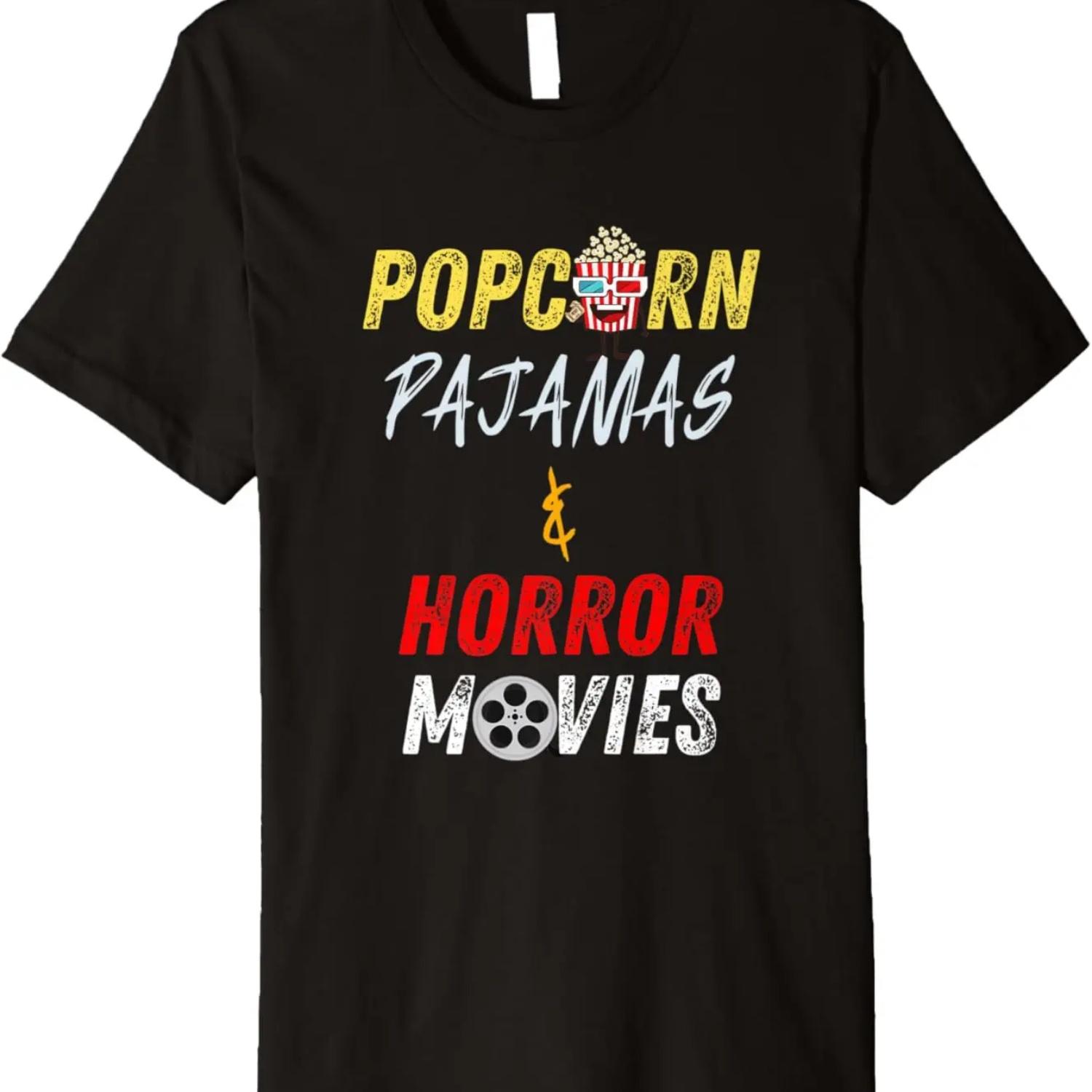 Popcorn Pajamas & Horror Movies Horror Movie Lover Gift Premium T-Shirt,Comfortable pure cotton S