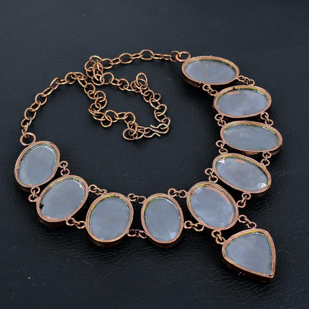 Shungite Gemstone Necklace, Copper Electroformed Handmade Designer Necklace Jewelry, Adjustable Chain Necklace Gift For Women