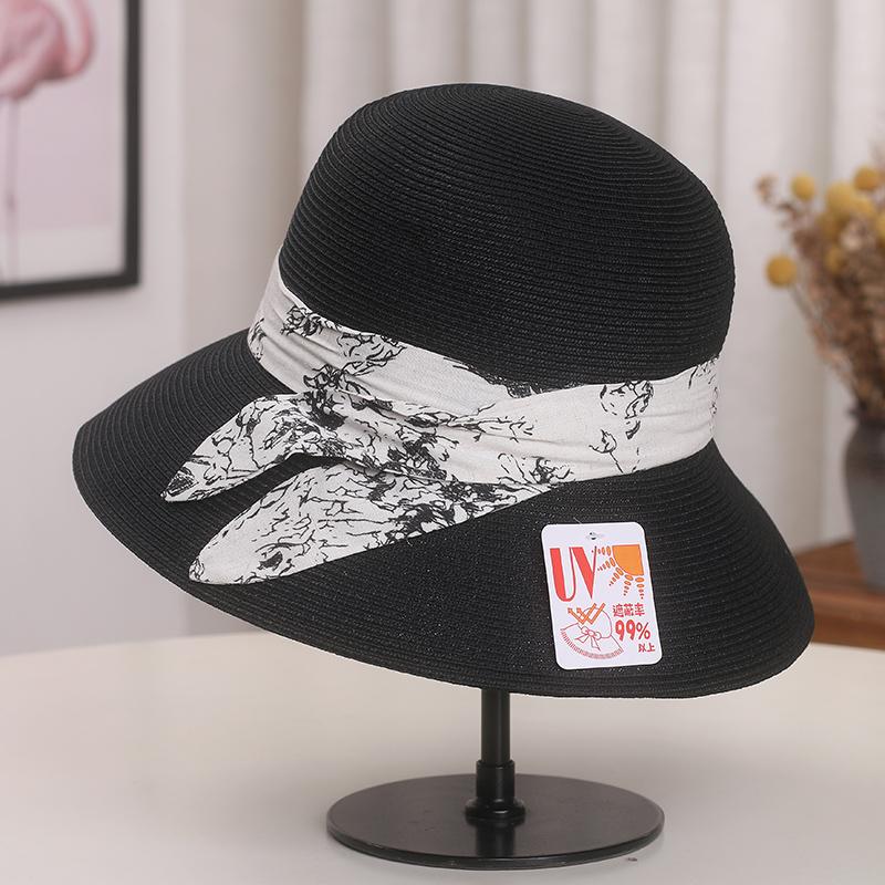 

Живопись тушью тесьма ретро панама приморский отдых элегантный темперамент солнцезащитный козырек солнцезащитный крем соломенная шляпа лето женщина Adult (56-58cm) чёрный