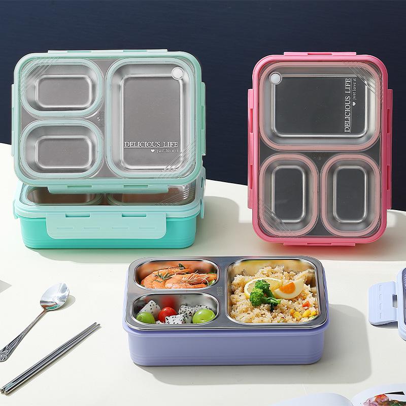 304 Stainless Steel Insulated Divided Bento Lunch Box - Microwaveable, Ideal for Office Workers and Students