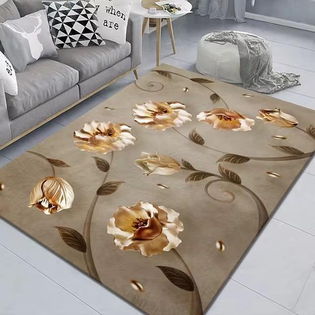 New Vintage Flower Pattern Carpet Home Decor Living Room Carpet Sofa Coffee Mat Washable Non-slip Bath Kitchen Bedroom Floor Mat