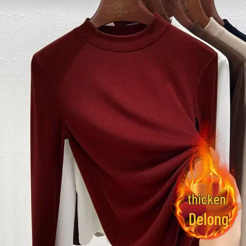 

Женская базовая рубашка облегающего кроя с высоким воротом и длинным рукавом для осени/зимы 2024 3XL