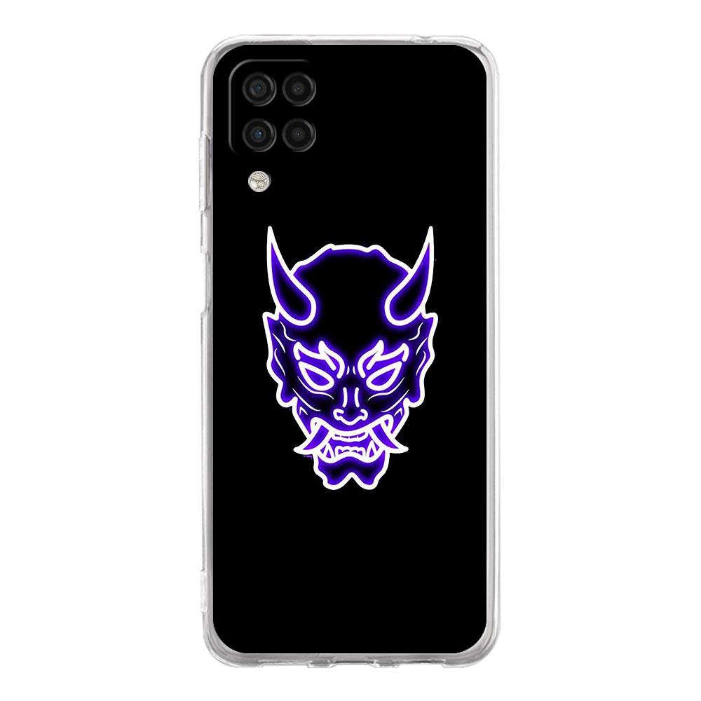 Samurai Oni Mask Neon Phone Case For Samsung Galaxy A51 A71 A21S A12 A11 A31 A41 A03S A13 A33 A73 A53 A52 A32 5G A23 Clear Cover