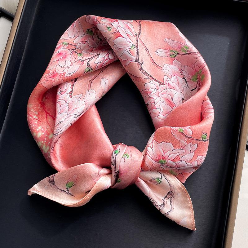 Fashion 100% Pure Silk Scarf Women Square Floral Neck Shawls Foulard Scarves Pashmina Neckerchief Female Hijab Bandana bufanda