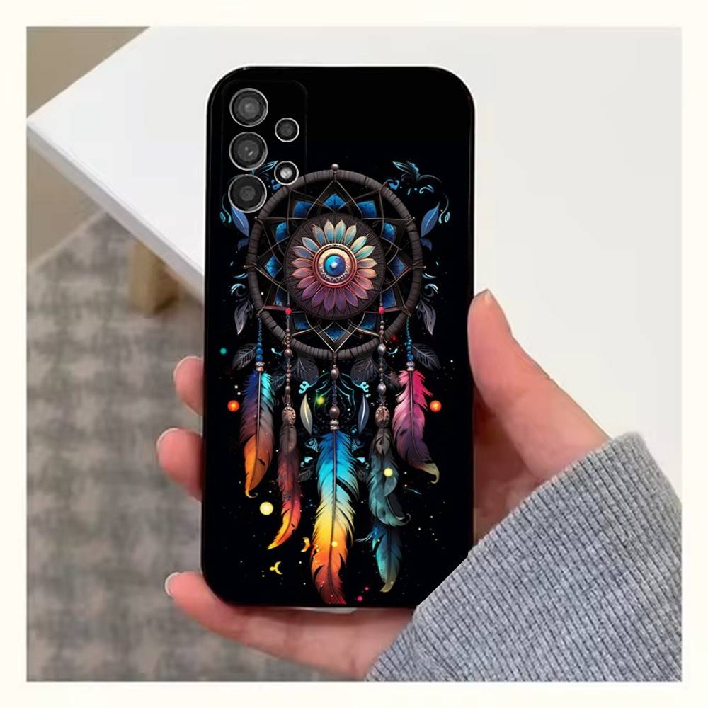 Feather Art Dreamcatcher Phone Case For Samsung S25,S24,S23,S22,S20,S21,S10,Ultra,Plus,Lite,FE,Soft Silicone Black Cover