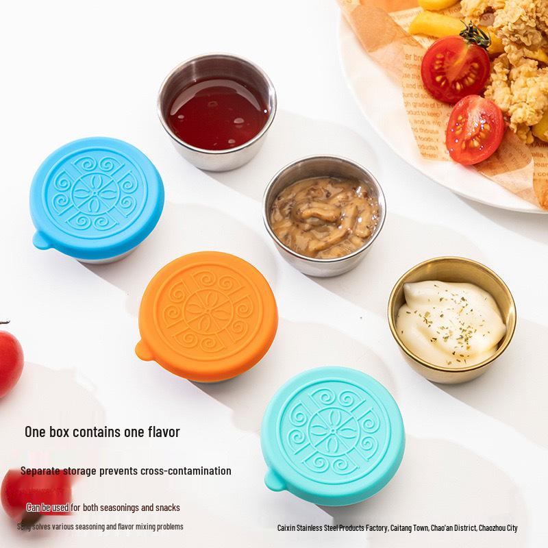 304 Stainless Steel Sauce Cup with Silicone Lid for Outdoor Use