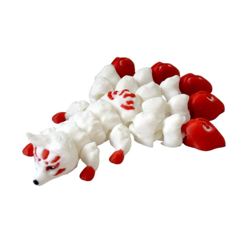 3D Printed Fox Ornament Animal Model Joints Movable Five Tailed Fox Stress Relief Toys Home Desktop Ornament