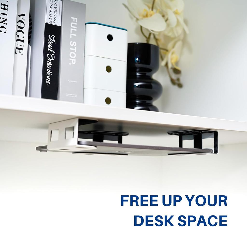 Under Table Laptop Storage Mount Metal Thickness 1.37" for MacBook No Trace Widened Design Protection Tray For Various Tables