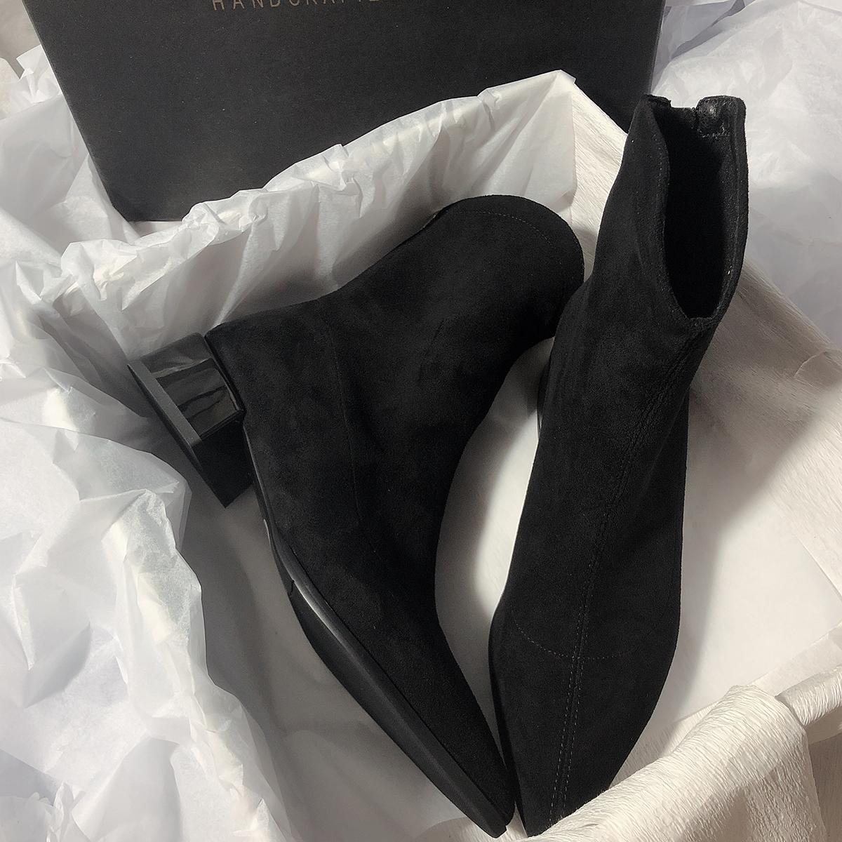 

Сексуальные ботильоны с острым носком на высоком каблуке, зимние теплые замшевые туфли для женщин, тренд 2025 года, массивные туфли, элегантные туфли-лодочки, Botas Mujer 38