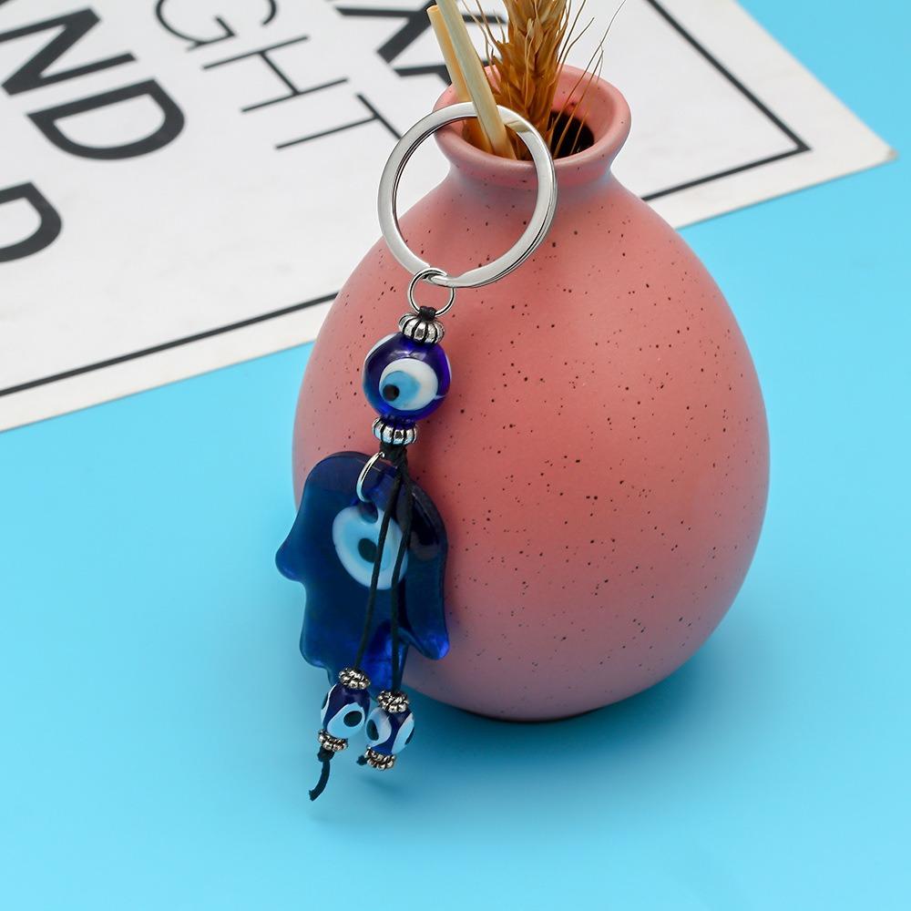 Creative Retro Good Lucky Palm Feather Chain Key Ring Ornament Car Key Pendant Demon Eye Key Chain