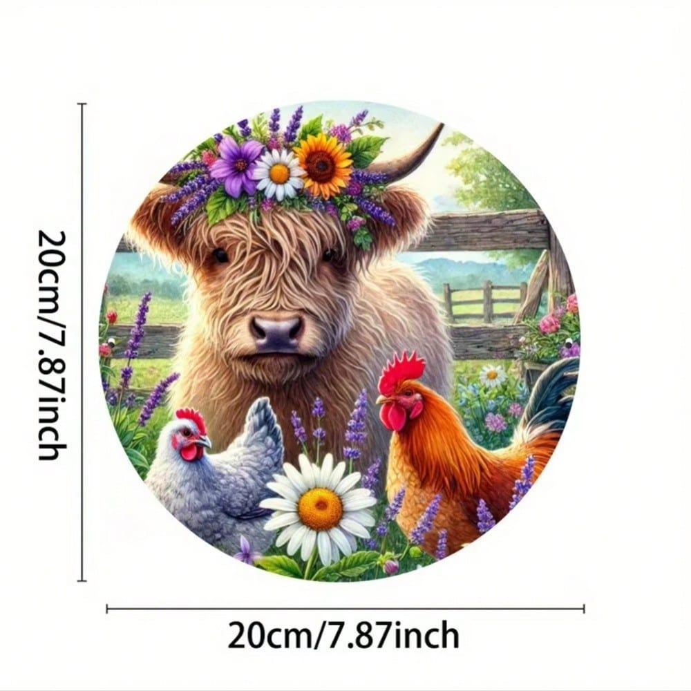 Highland Cow Chicken Metal Wall Art Waterproof Rustproof Home Room Decor