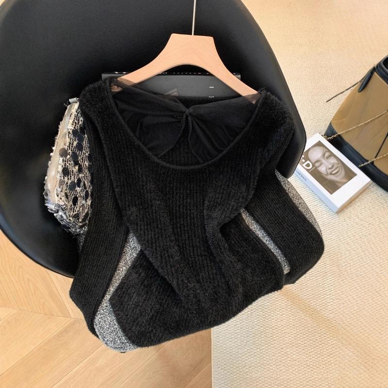 Pure Desire and Careful Machine Mink Fleece Sweater Women's Autumn and Winter New Design Sense Lace Splicing Inner Bottoming Shirt