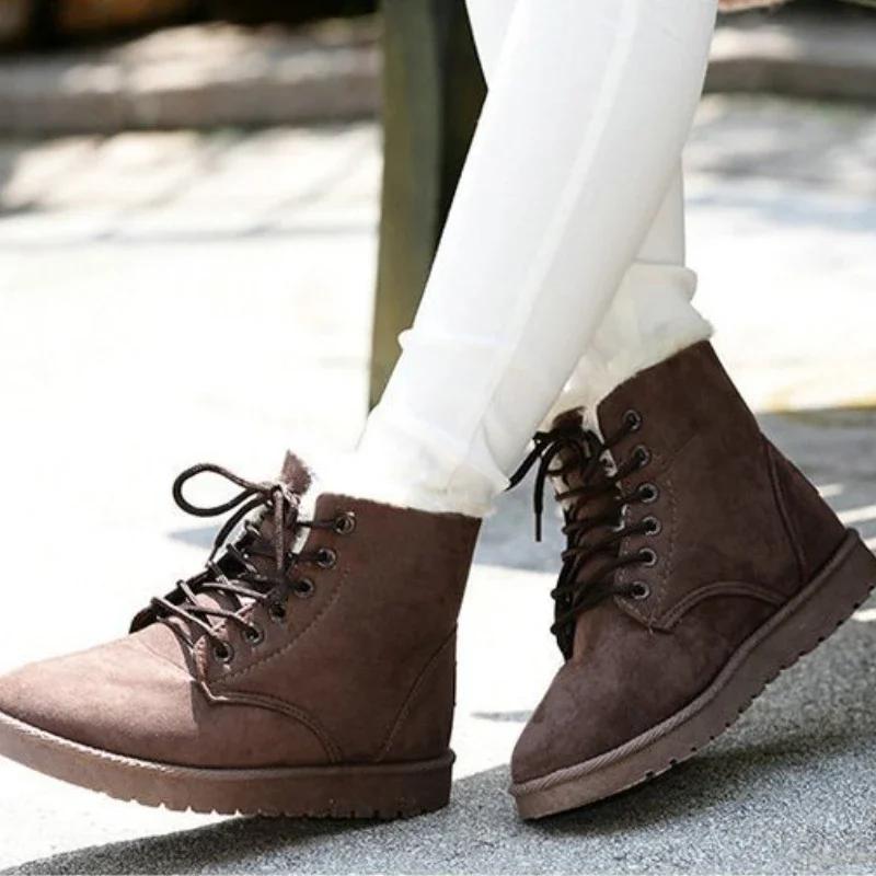 Women Boots /Winter Student Snow Boot Short Tube Warm Lace-up Flat Heel Anti-cold Anti-slip Korean Style Cotton Ankle Boots