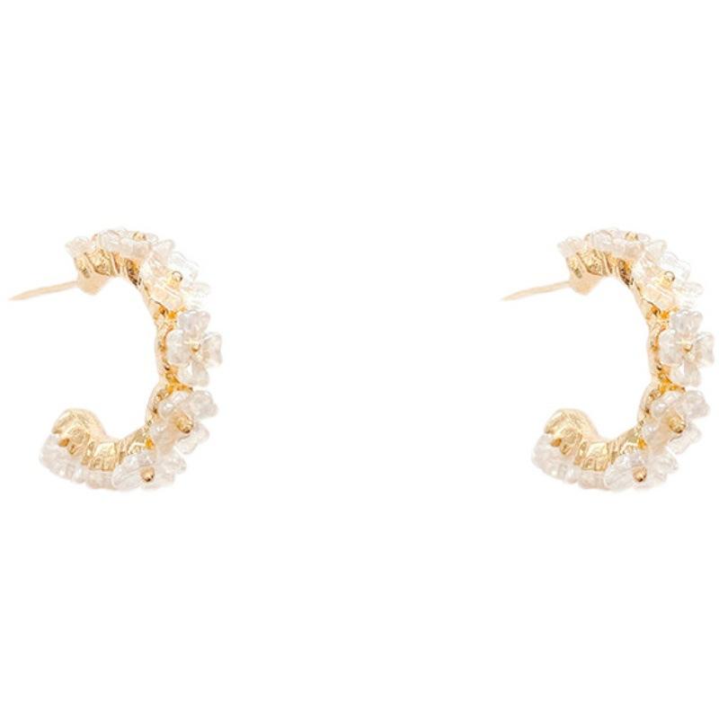 Earrings trendy temperament Korean c-shaped earrings Internet celebrity flower cold wind stud earrings