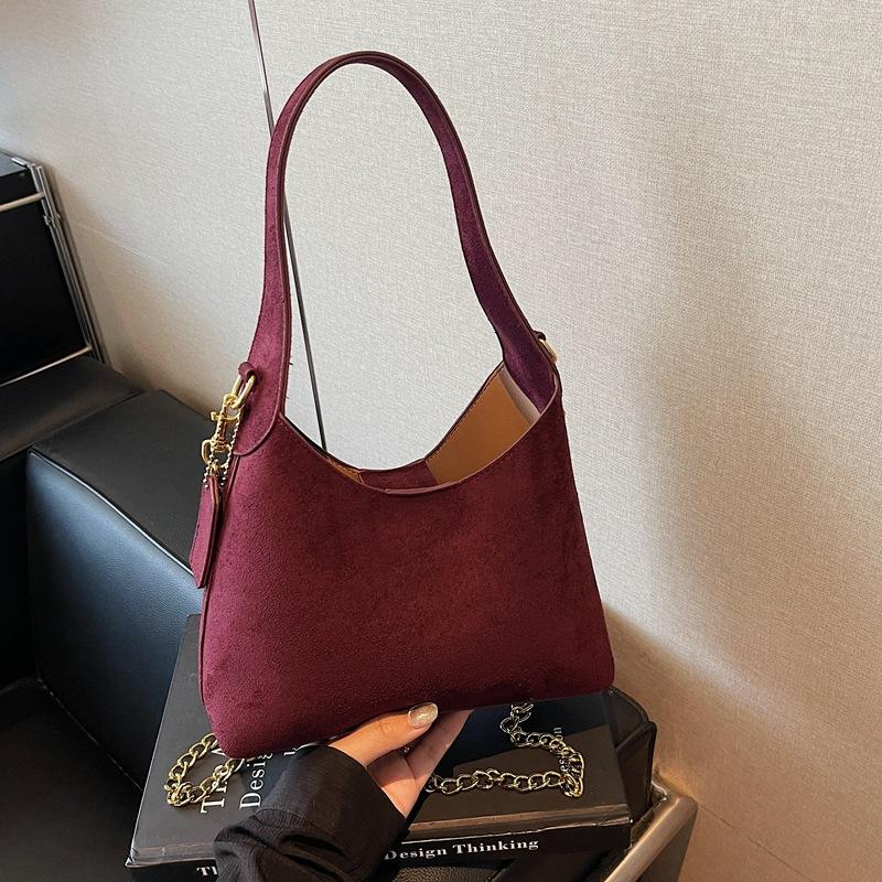 Suede bag women's autumn and winter niche chain messenger bag portable retro dumpling bag