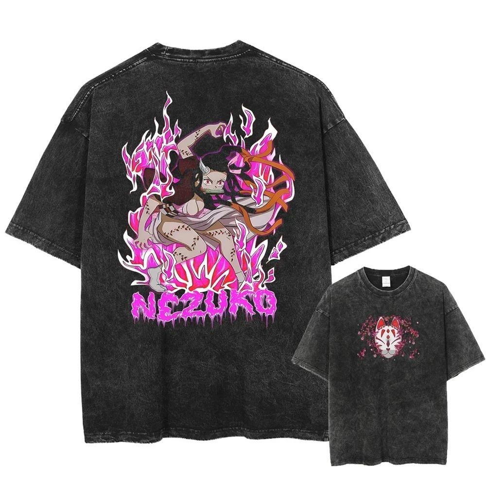 2026 Demon Slayer Uzui Tengen Anime T Shirt Unisex Cotton Vintage Washed Tshirt Women Oversized Harajuku Streetwear Tshirt Casual Tops