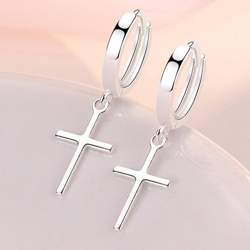 925 Silver Personality Cross Hoop Earrings For Women Temperament Personality Trendy Jewelry Gift New