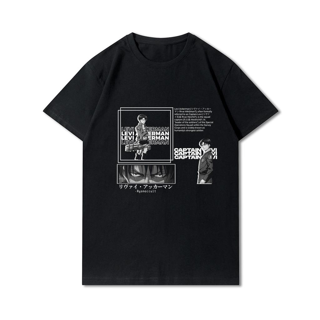 Plus Size Anime Attack On Titan Unisex trička Levi·AckerUnisex Eye Punk Tops Letní Harajuku Volné Gotické Topy s krátkými rukávy