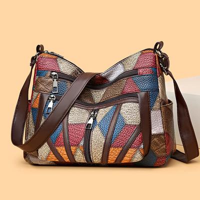 Moda Orta Yaş Anne Çantası Avrupa ve Amerikan Retro Dikiş Kontrast Çapraz Askılı Çanta Çok Bölmeli Büyük Kapasiteli İşe Gidiş Omuz Çantası