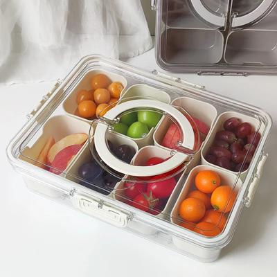 Divided Plate with Lid, Food Storage Box, Snack Box, 4/8 Grid Snack Box, Fruit Storage Box for Refrigerator, Vegetable, Fruit
