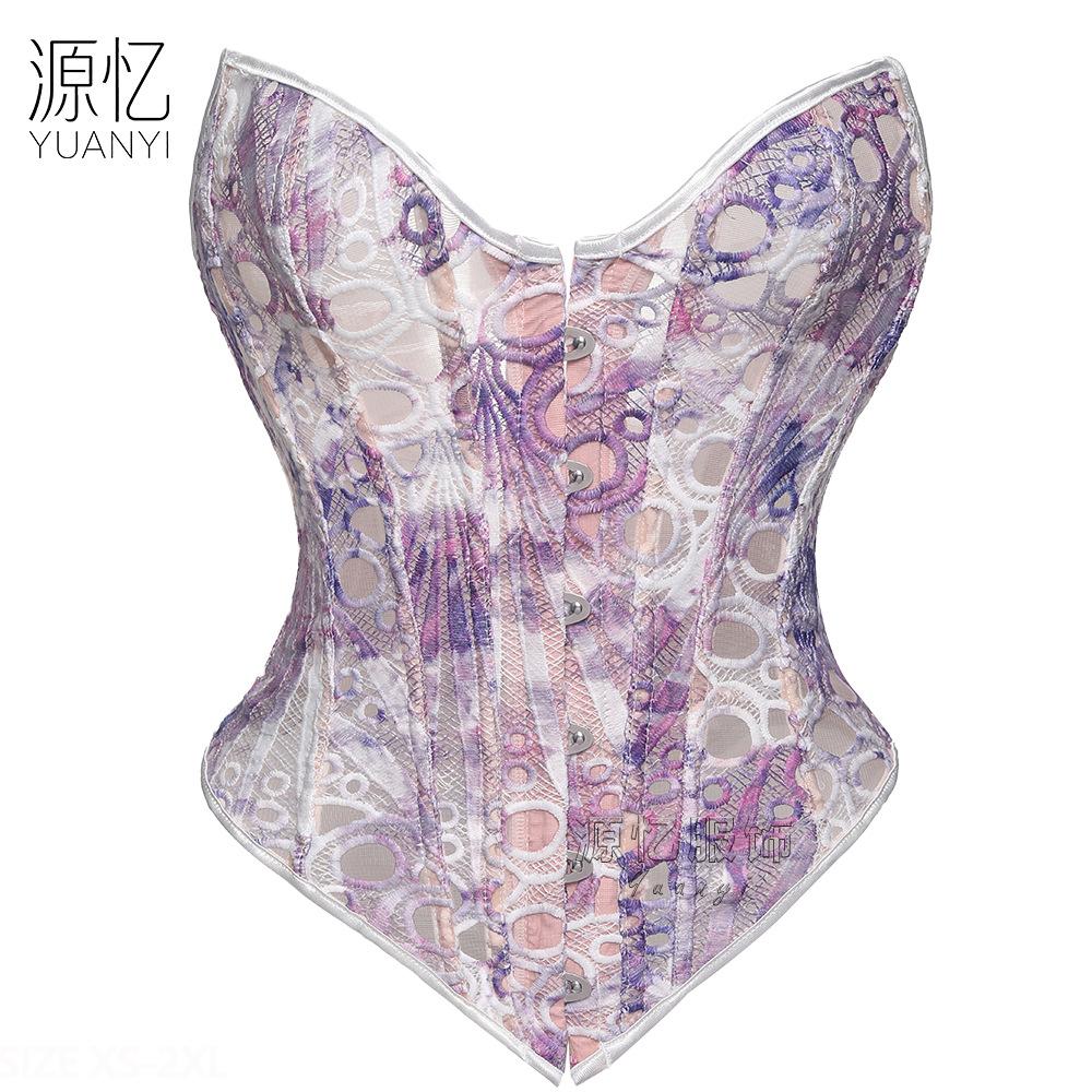 Women S Embroidered Lace Bandeau Corset With Boning V Hem Shaping Bodysuit