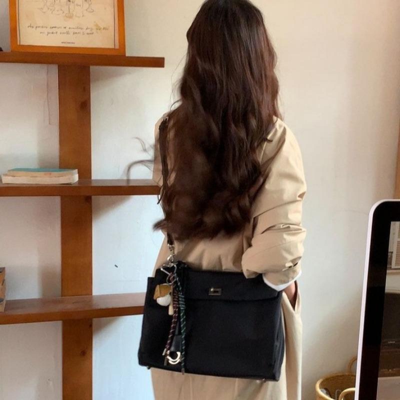 Black Oxford Cloth Commuter Tote Bag Women's Bag Large Capacity Kelly Bag Versatile Portable Messenger Briefcase