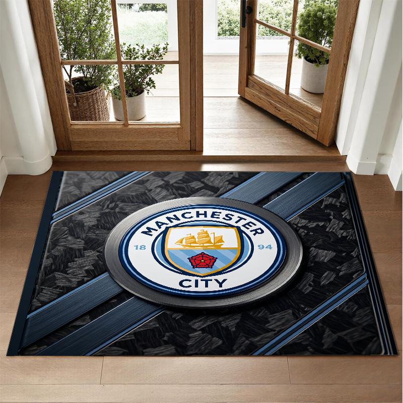 Manchester City Design Crystal Velvet Rug Soft Decorative Mat for Bedroom Entrance