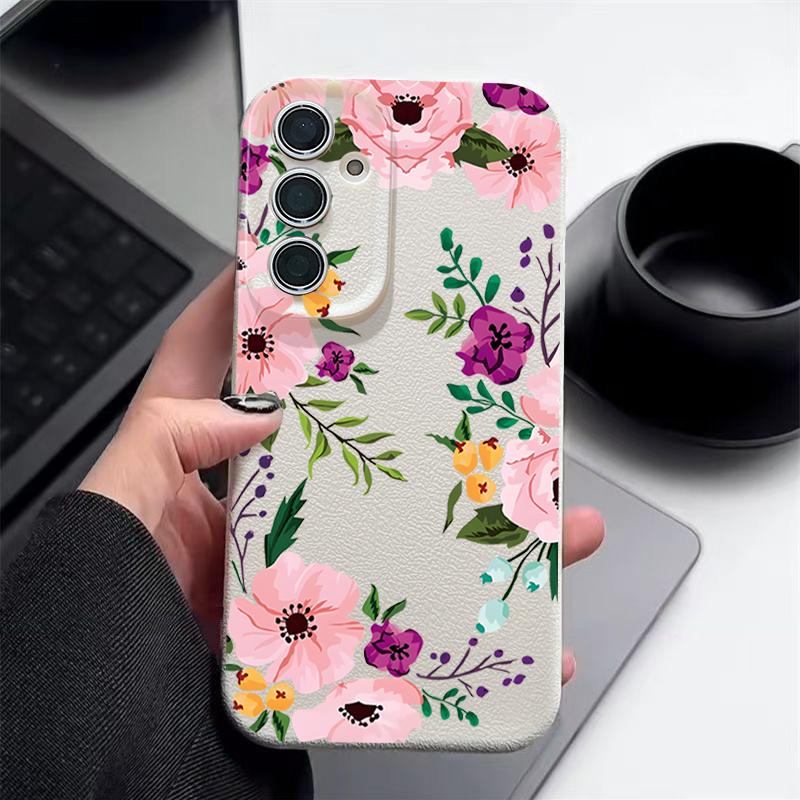 

Чехол из ТПУ с текстурой кожи и красочным цветочным рисунком для Samsung Galaxy S24 FE S25 S23 S22 Ultra A56 A16 A55 A15 A54 A35 A36 5G Galaxy S23+