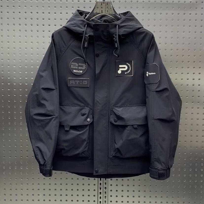 

Spring and Autumn New Hooded Loose Jacket Men s Korean Version Versatile Jacket Youth Fashion Jacket 4XL чёрный