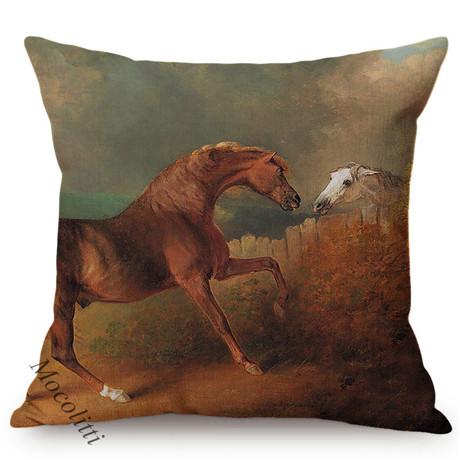 Horse Oil Painting Racehorse Mare Pattern Cushion Cover Nordic Farm Animal Design Cotton Linen Sofa Decoration Throw Pillow Case