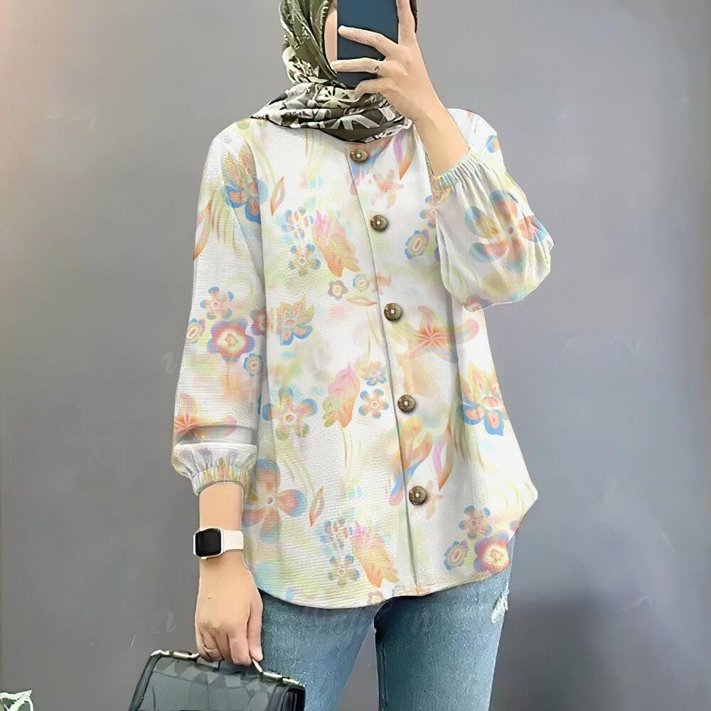 Damen locker Mode bedruckte Hemden Oberteile Muslimische Damen Langarmhemden