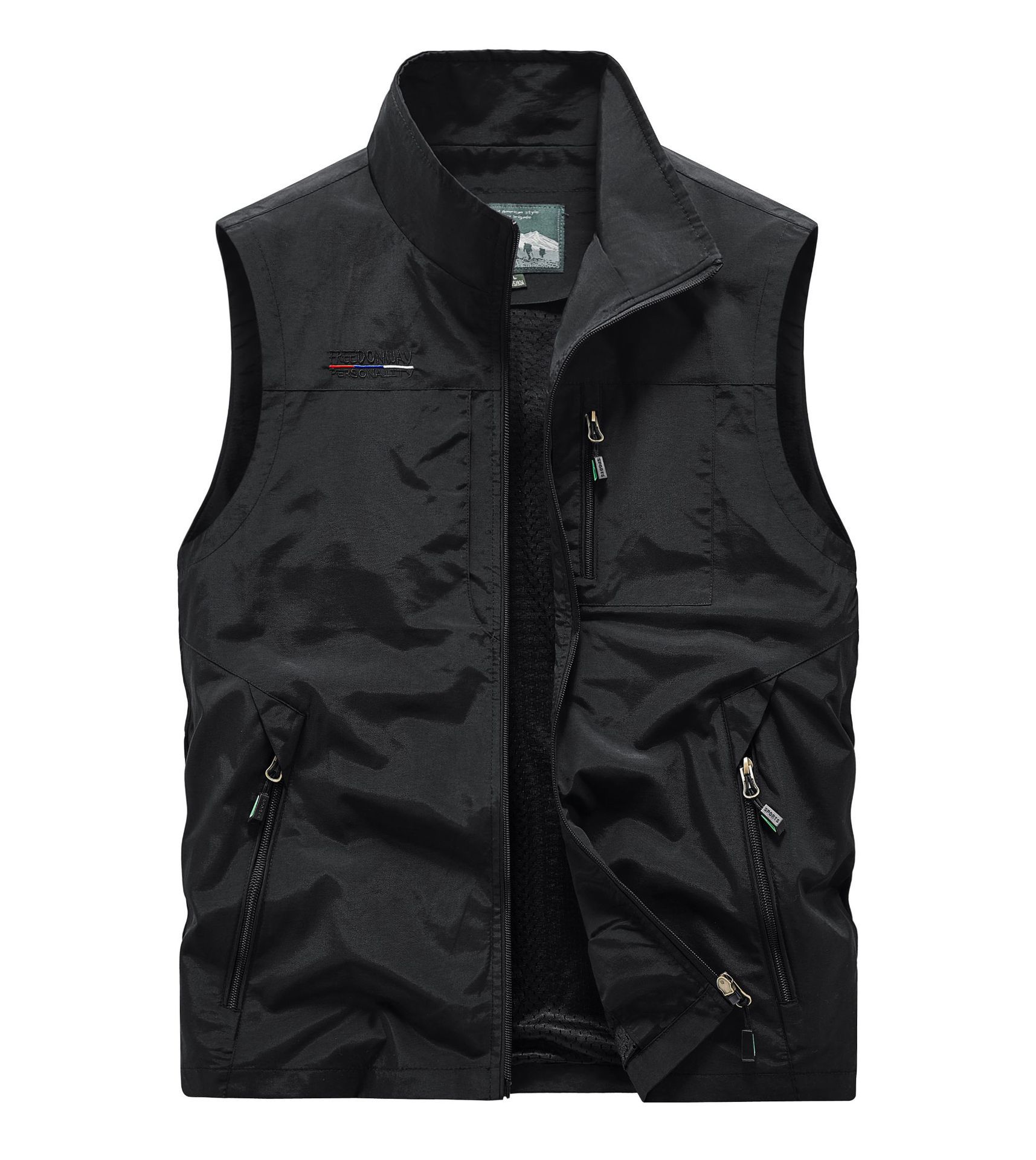 Herren Frühling Herbst Multi-Taschen Weste Lässig Outdoor Schnelltrocknend Sport Arbeit Gilet Übergröße Weste mit Taschen 6XL schwarz
