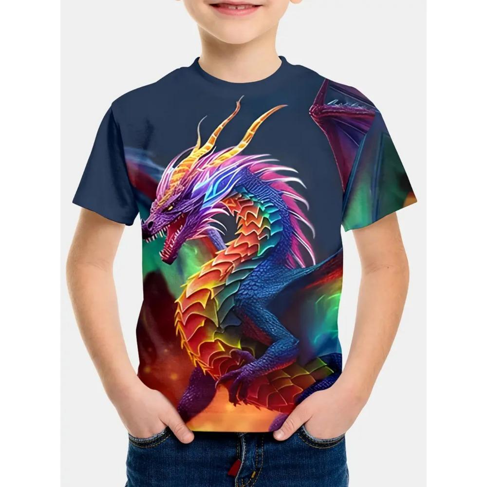 Children's Clothing T-Shirts for Boys Short Sleeve Child T-Shirt Fashion 3D Dragon Graphi Print Casual Girls Summer Clothes Tops