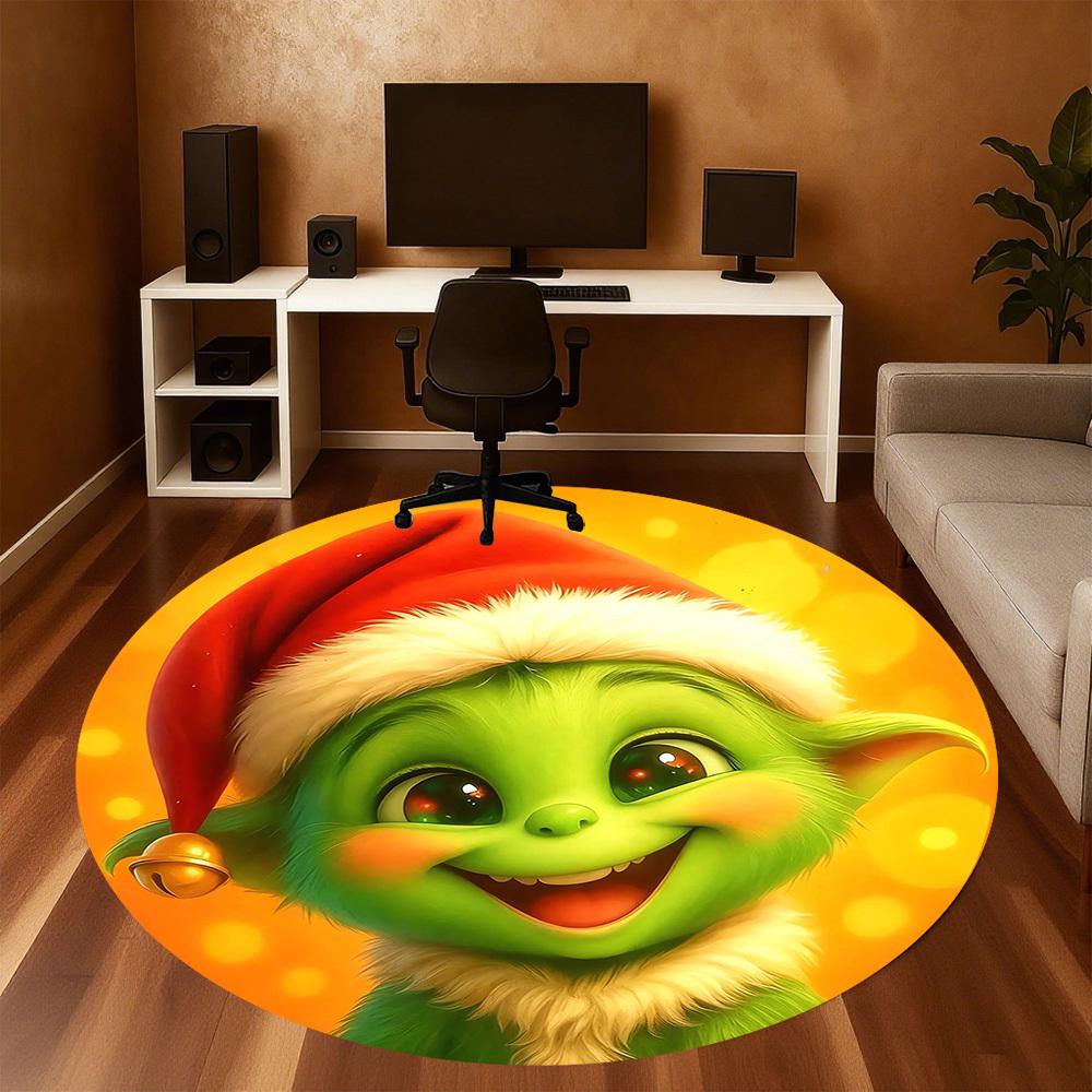 1pc Christmas Grinch Round Chair mat Area Rug - Non-Slip, Floor Mat for Office, Bedroom, and Indoor Decor -1002093