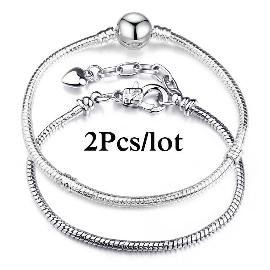 2 Stück/Los Sonderangebot 3mm Silberfarbene Schlangenkette Charm-Armband Für Damen Herren Passend für DIY-Armbänder Schmuck Geschenk