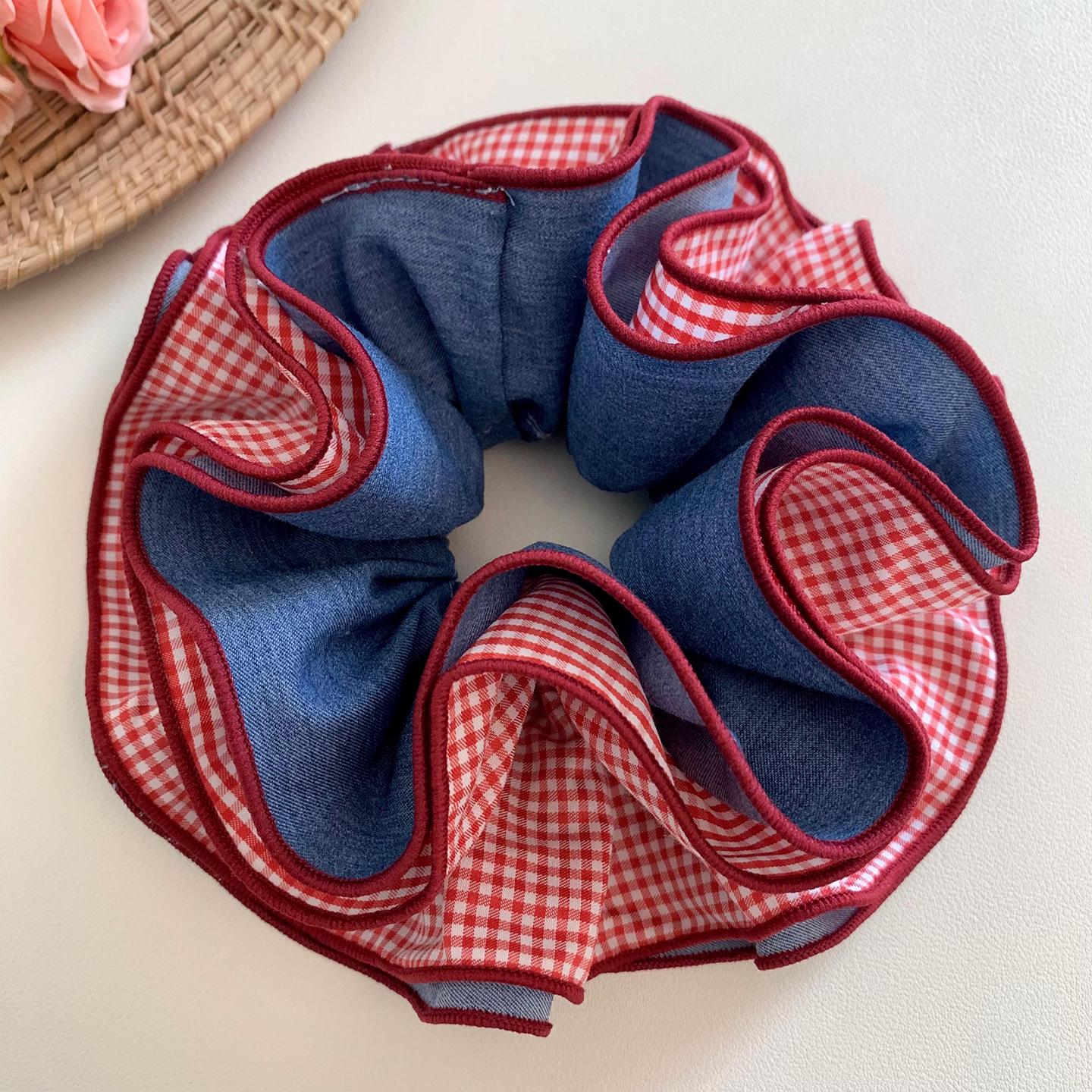 

Корейский стиль красная и синяя клетка резинка для волос – женский большой аксессуар для волос пучок синий