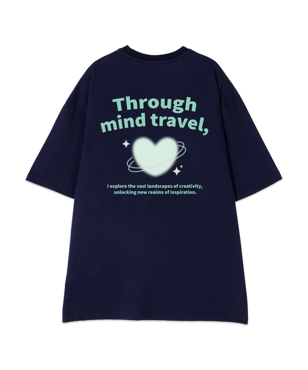Astral Projection [Oversized] Through Mind Travel 13-Count Cotton Round Neck Short Sleeve T-Shirt_Navy L