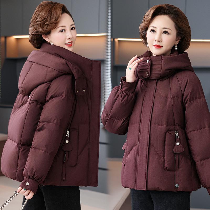 Stylish Hooded White Duck Down Jacket for Middle-Aged Women and Grandmothers