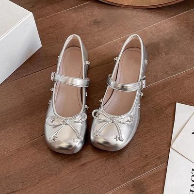 French Mary Jane High Heels Silver Rich Daughter Gentle Thick Heel Single Shoes Spring Comfortable Shoes 2025