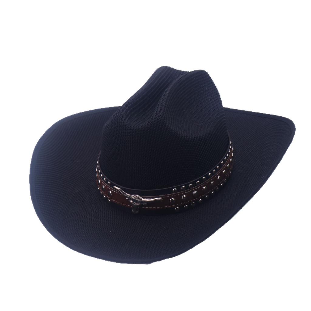 Hot-selling European and American western cowboy hats, large brim rivet straw hats, European and American bull head label sunscreen hats