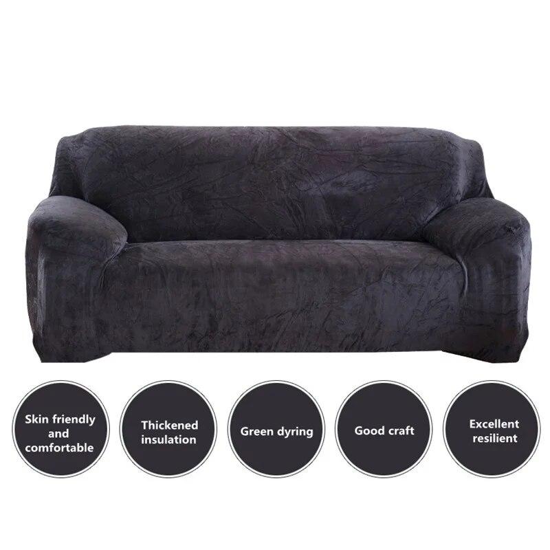 Thickened Plush Sofa Cover For Living Room Solid Color Elastic Sofa Slipcovers Tight Wrap All Inclusive Non Slip Sofa Towel