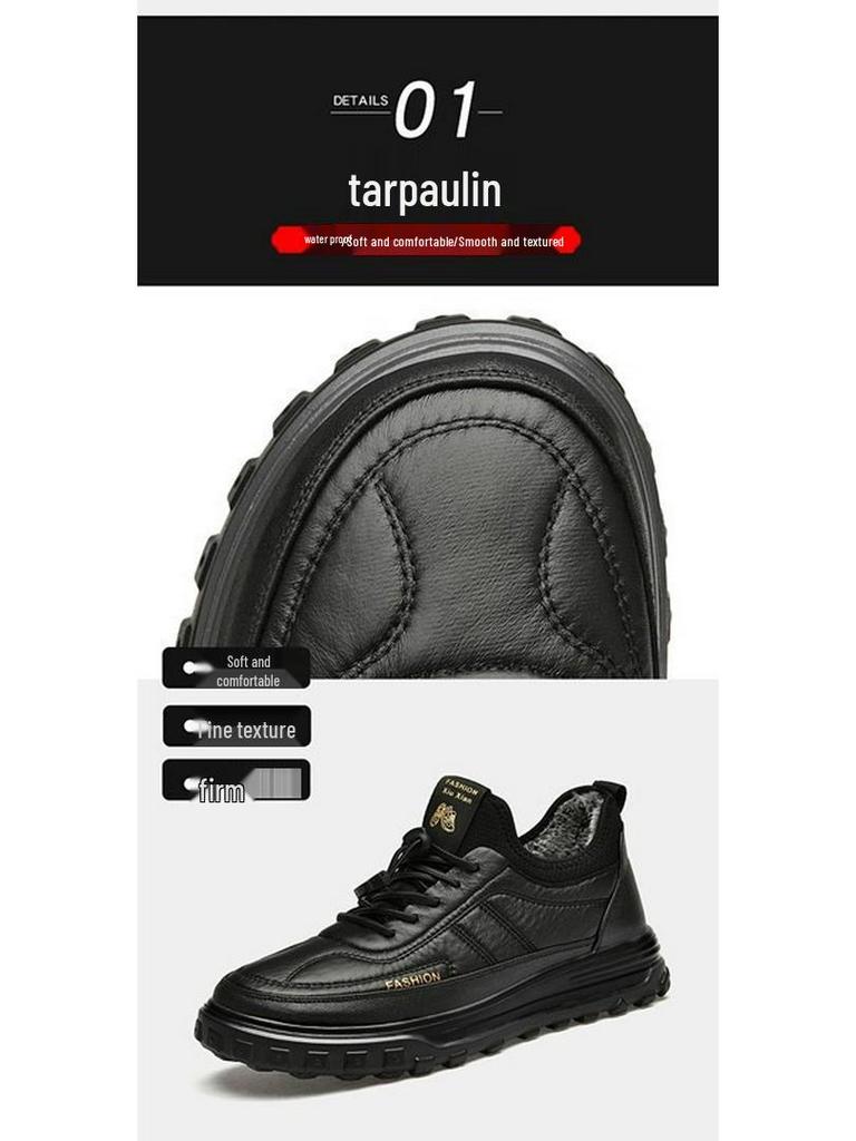 Herren Winter 2025 Retro Trend Slipper Verdickt Samtgefüttert Warm Leder Baumwollschuhe