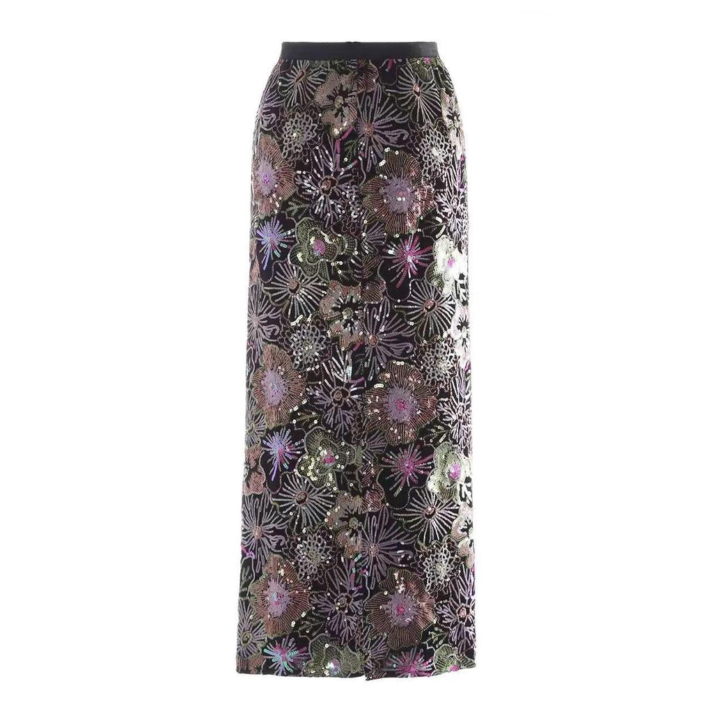 2026 Frühling Elegantes Koreanisches Pailletten-Blumenmuster-Röckchen