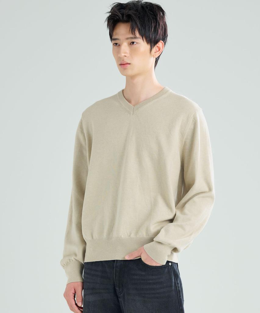 ZPLISH Plain V-Neck Knit Oatmeal