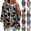 Damska bluza z kapturem w kwiatowy wzór vintage, ze sznurkiem, luźny krój, casualowa bluza z długim rękawem