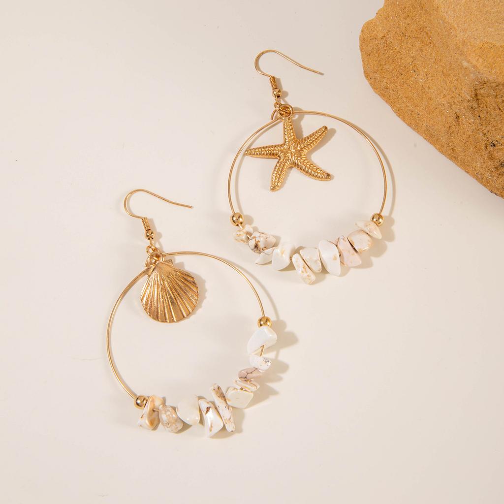 Bohemian Asymmetrical Starfish Shell Earrings Geometric Gravel Pendant Earrings Earrings