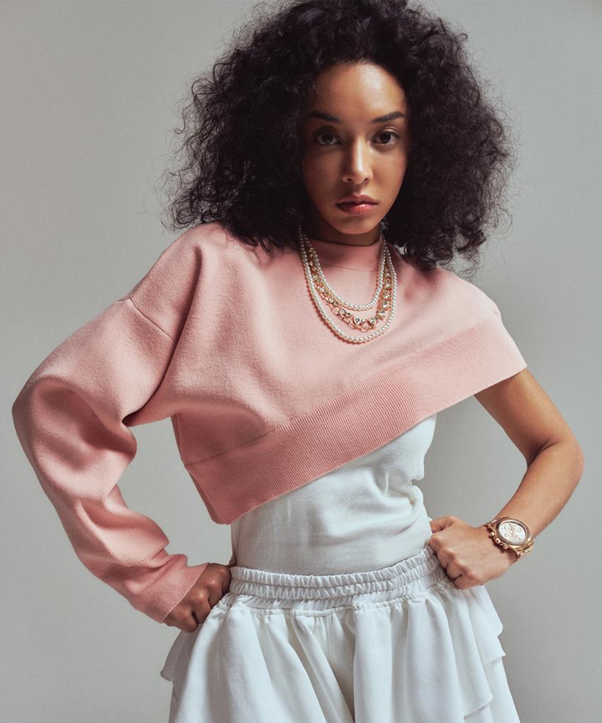 ERER [Un] Diagonal Crop Knit Pink