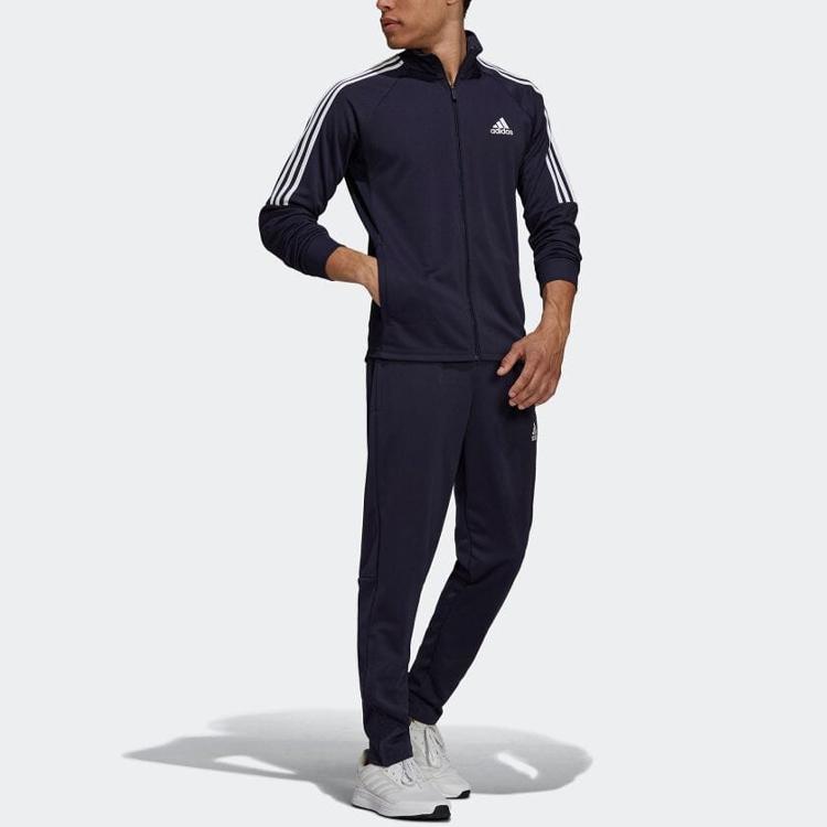 Adidas Striped Logo Print Zipper Slim Fit Sports Suit Men Suits Dark-Blue GT8802